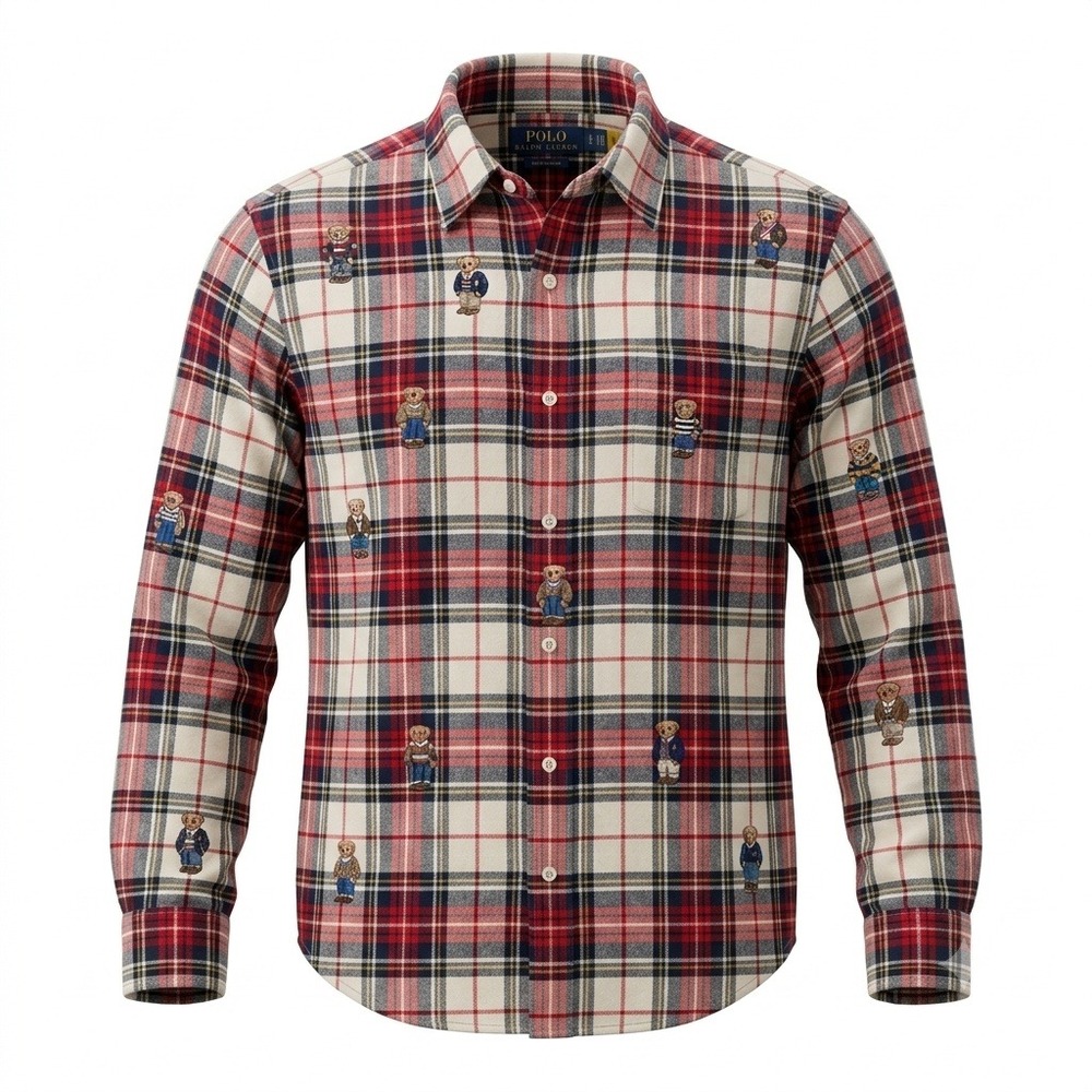 Polo Ralph Lauren Multi Polo Bear Plaid Flannel Retro Shirt M Unisex NWOT